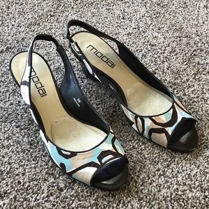 Moda Spana wedge heels, 9.5 turquoise and brown print